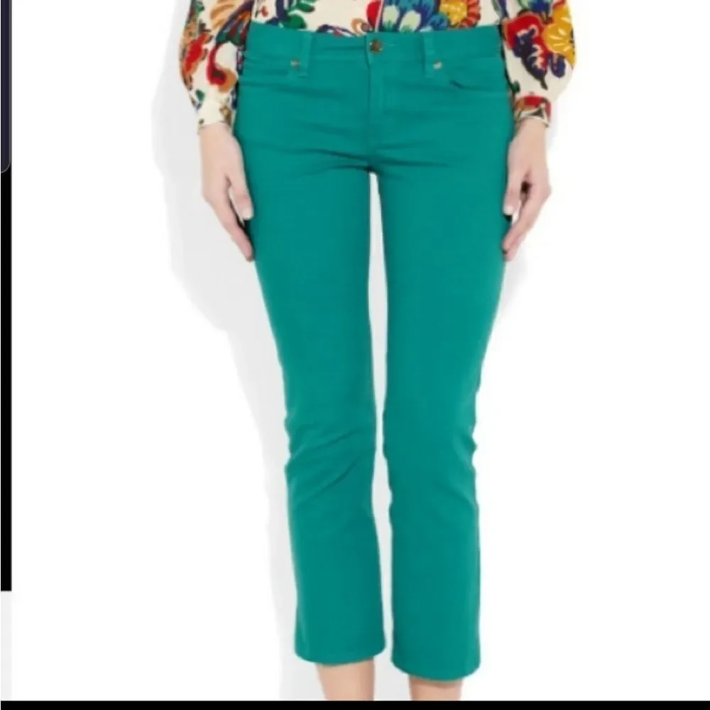 Tory Burch green cropped slim boot jeans sz 26